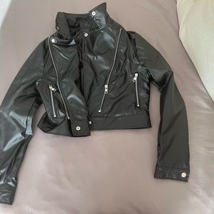 SHEIN black pleather biker cropped jacket. Small